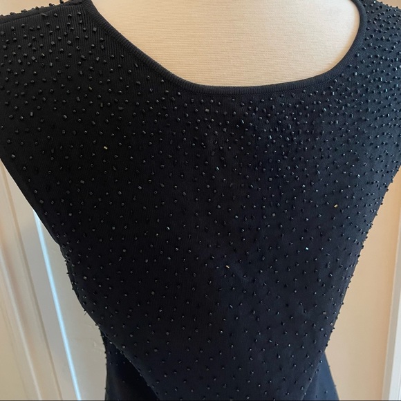Evening black knit beaded square neck sparkly top - Picture 6 of 7